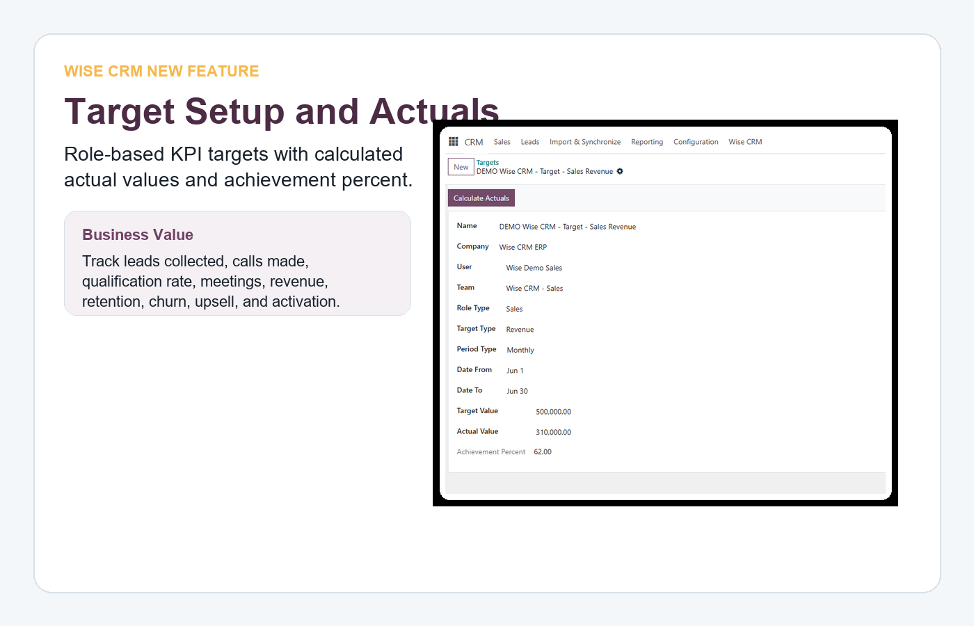 Wise CRM target setup
